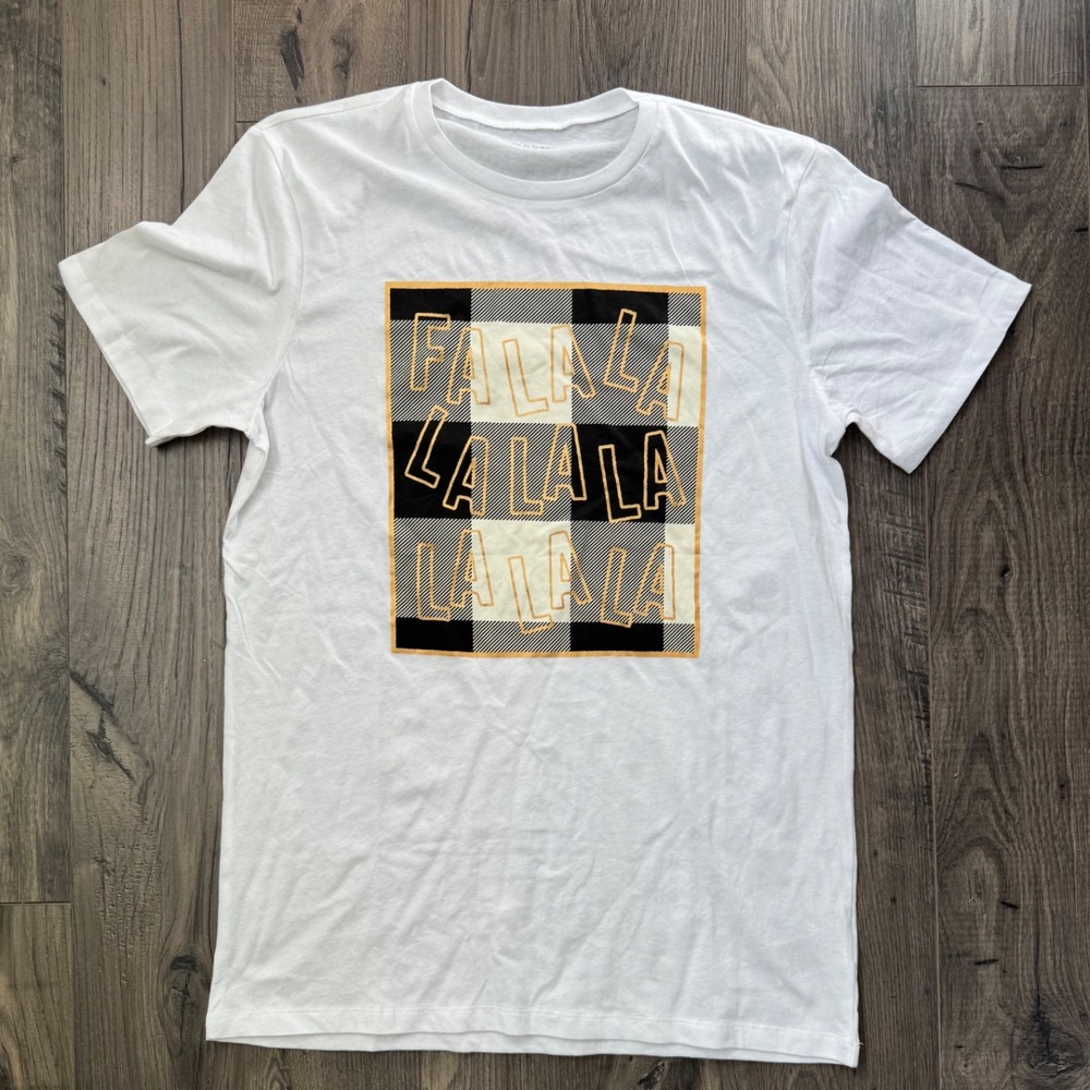 Old Navy Men's White‎ "FALA LA" Plaid Graphic T Shirt Tall